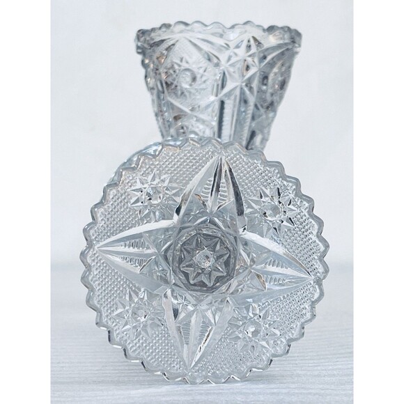 2 VTG EAPG Imperial Glass Vases  Starburst Pattern Clear Pressed Glass Heavy EUC - Picture 6 of 8